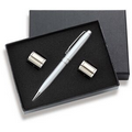 Curved Square Cufflinks & Ball Point Pen Set with 2-Piece Gift Box